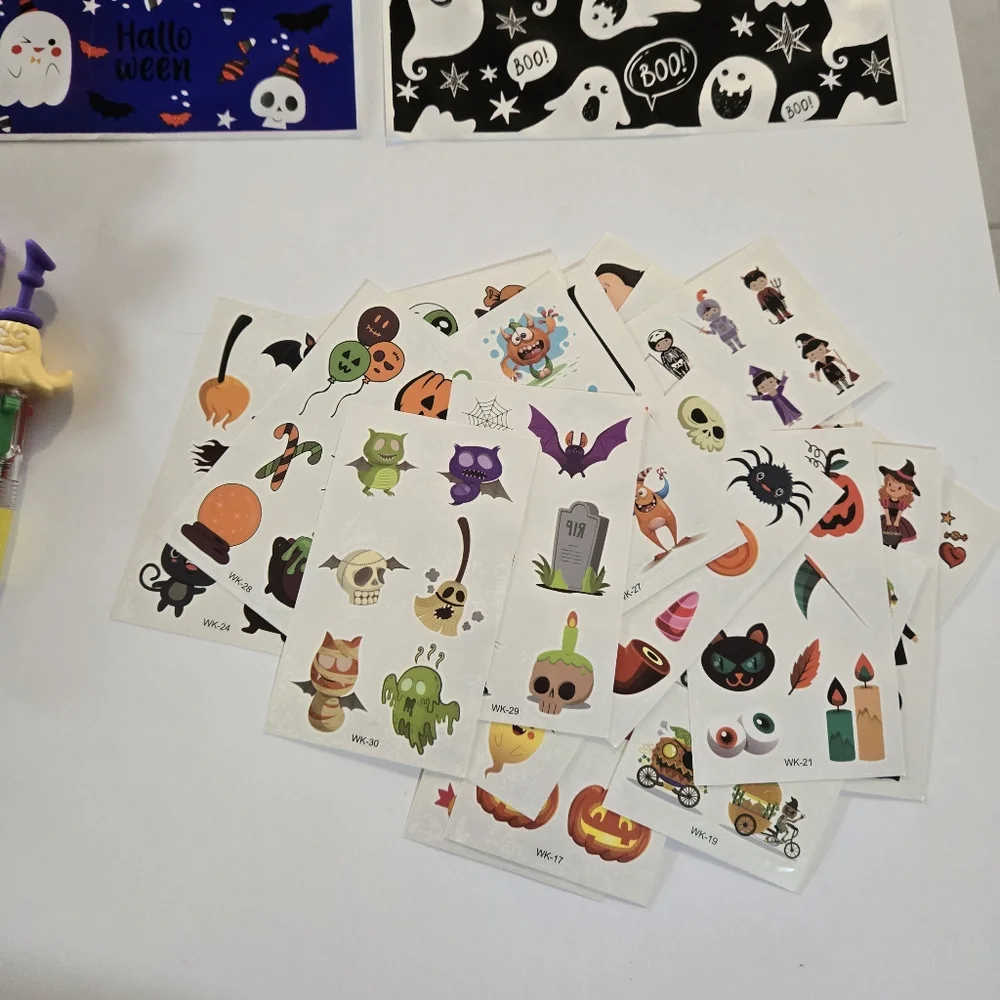 40 Pcs Halloween Themed Grab Bags With Pens, Stickers & Temporary Tattoos Set